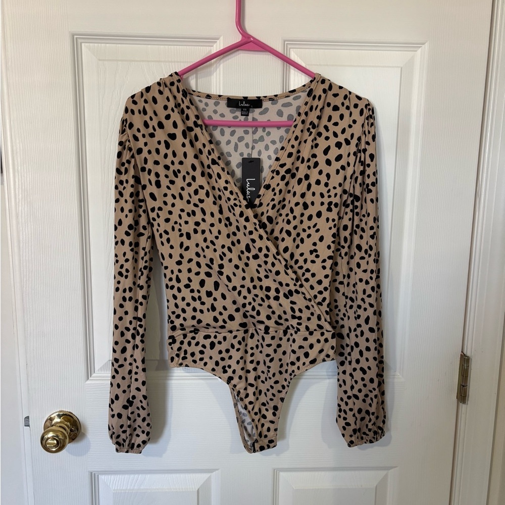 Lulu's Tan and Black Animal Print Wrap Bodysuit